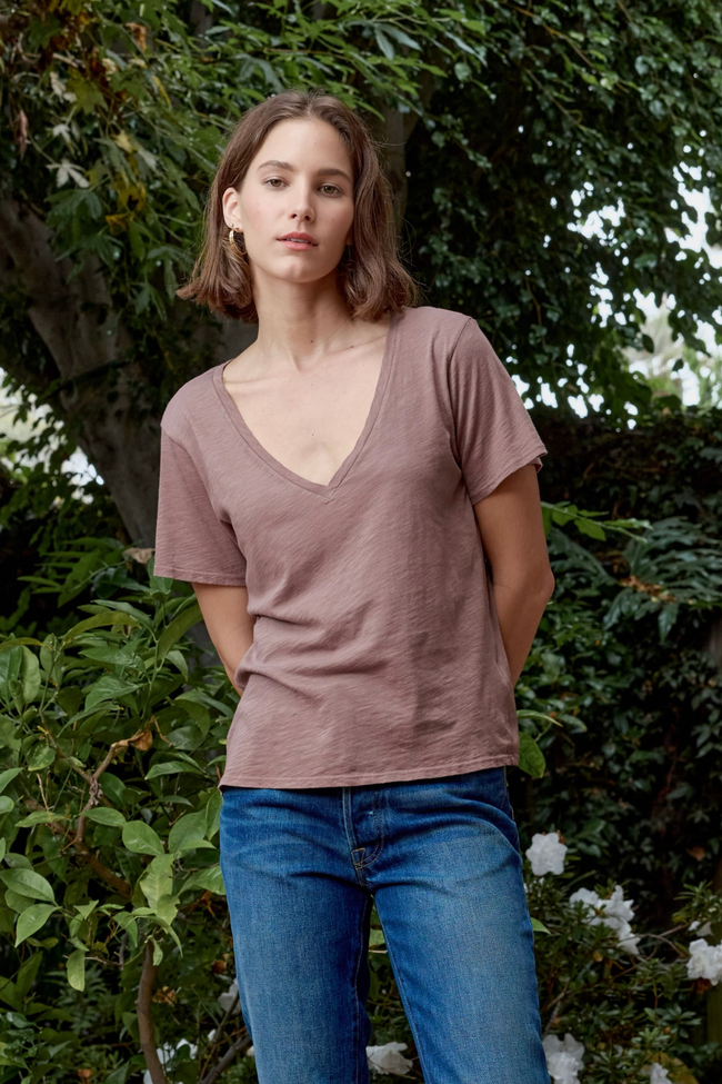Layla Relaxed V Neck Slub Jersey Tee Hover Image