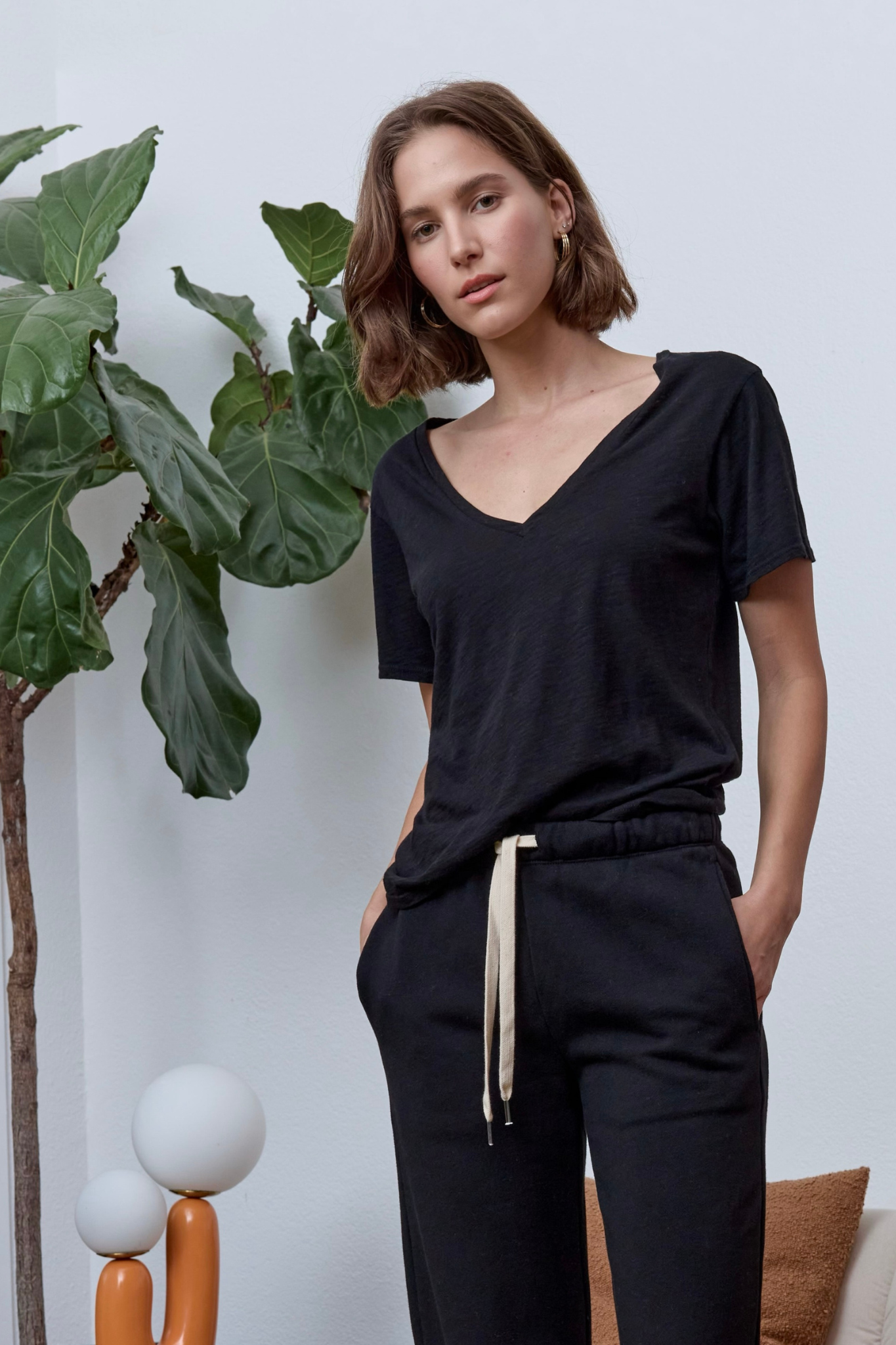 Layla Relaxed V Neck Slub Jersey Tee