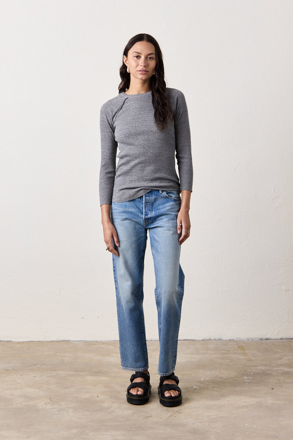 Aria Fitted Melange Rib Raglan Tee