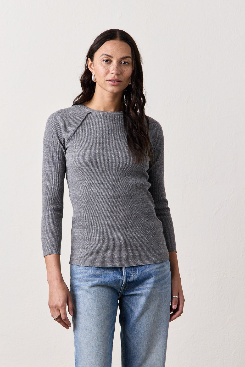 Aria Fitted Melange Rib Raglan Tee