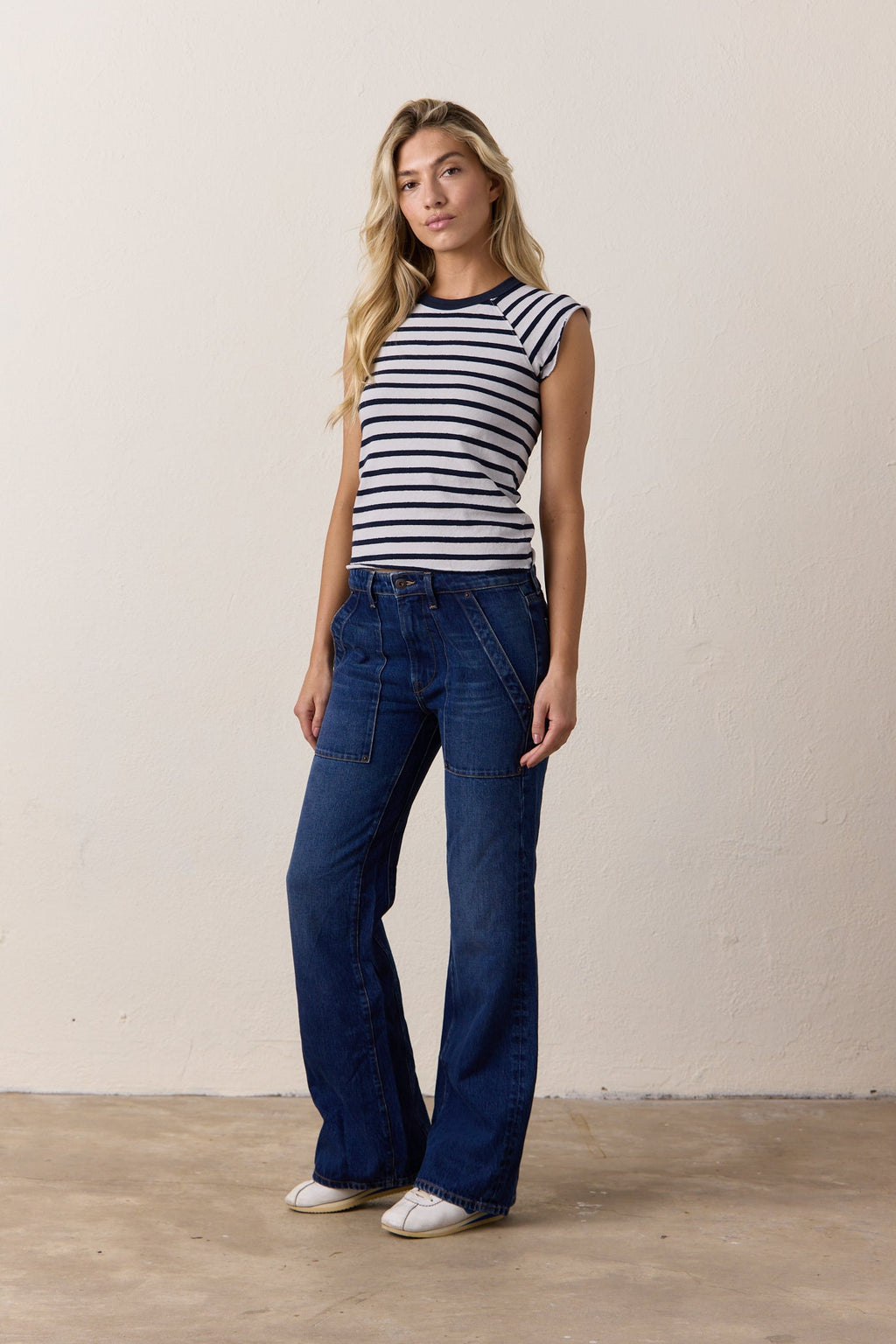 Chloe Fitted Stripe Slub Jersey Muscle Tee