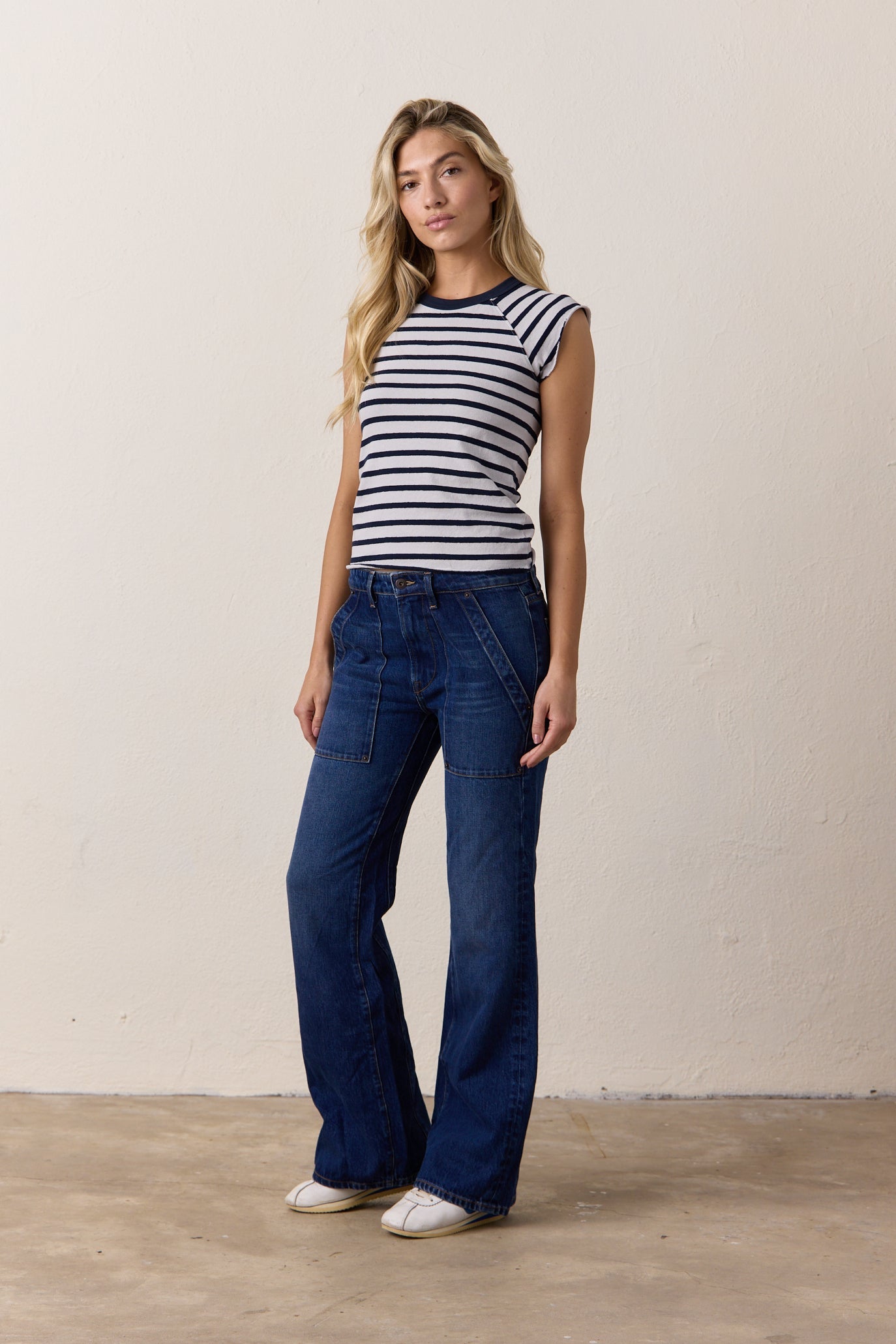 Chloe Fitted Stripe Slub Jersey Muscle Tee