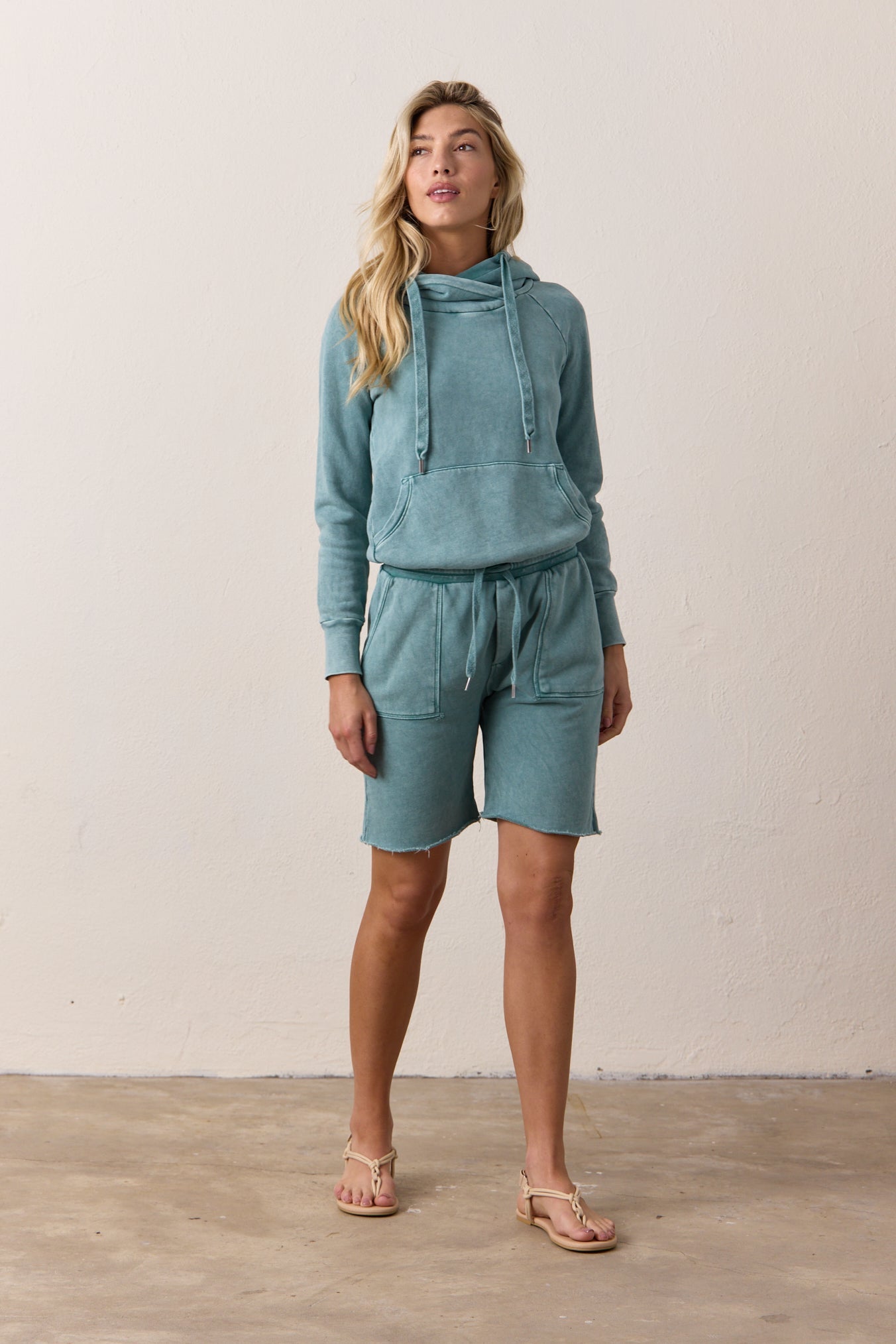 Lisse Teal Fitted Loop Terry Hoodie