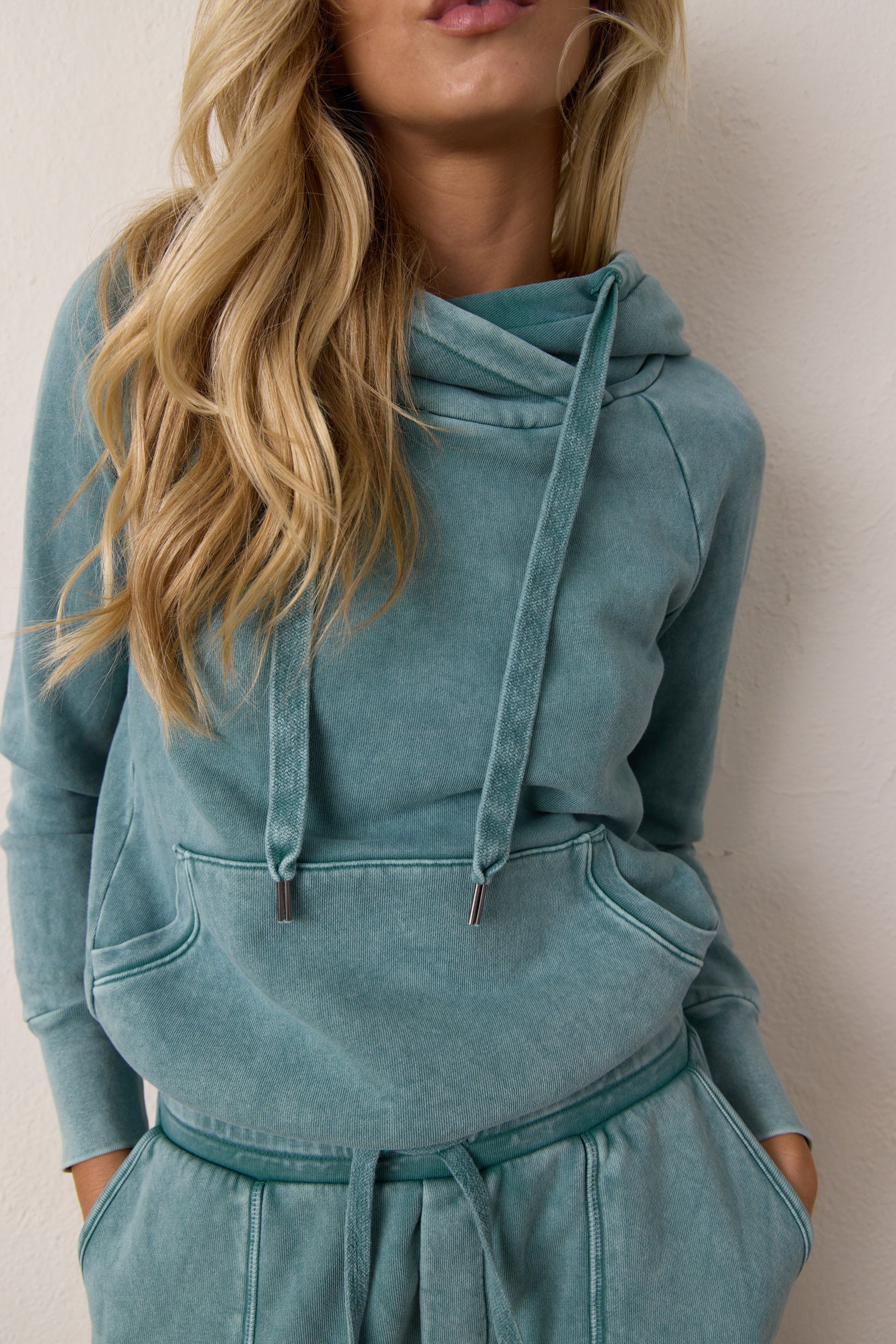 Lisse Teal Fitted Loop Terry Hoodie