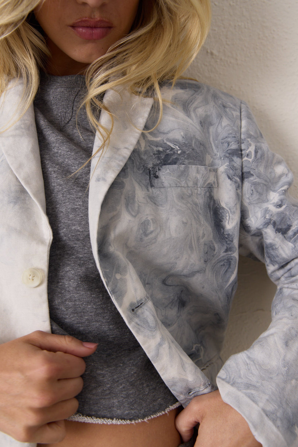 Seville Linen Cotton Oversized Marbled Blazer