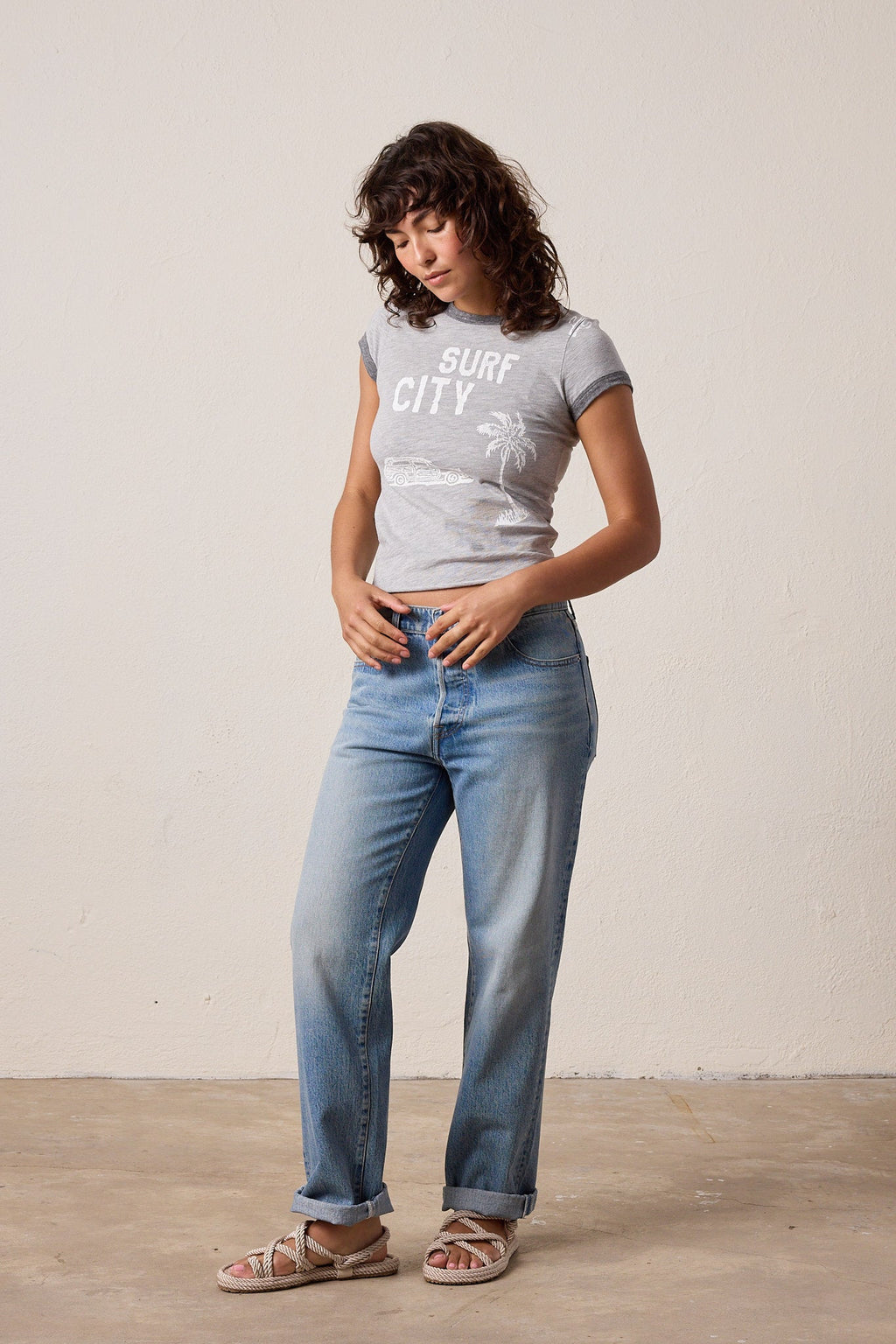 Bodhi Vintage Jersey Surf City Baby Ringer Tee