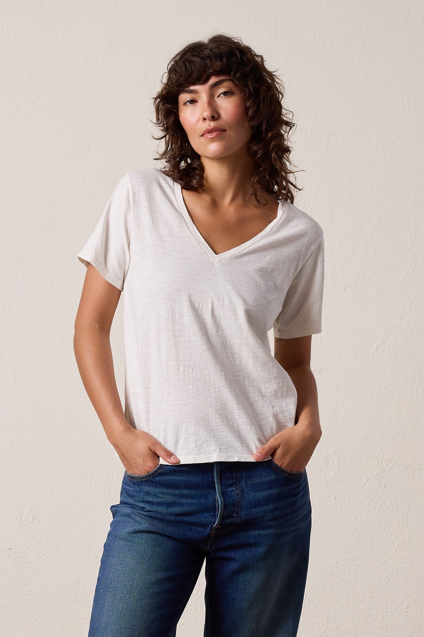 Layla Relaxed V Neck Slub Jersey Tee