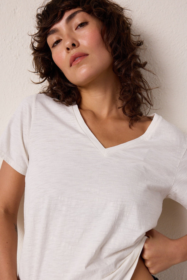 Layla Relaxed V Neck Slub Jersey Tee Hover Image