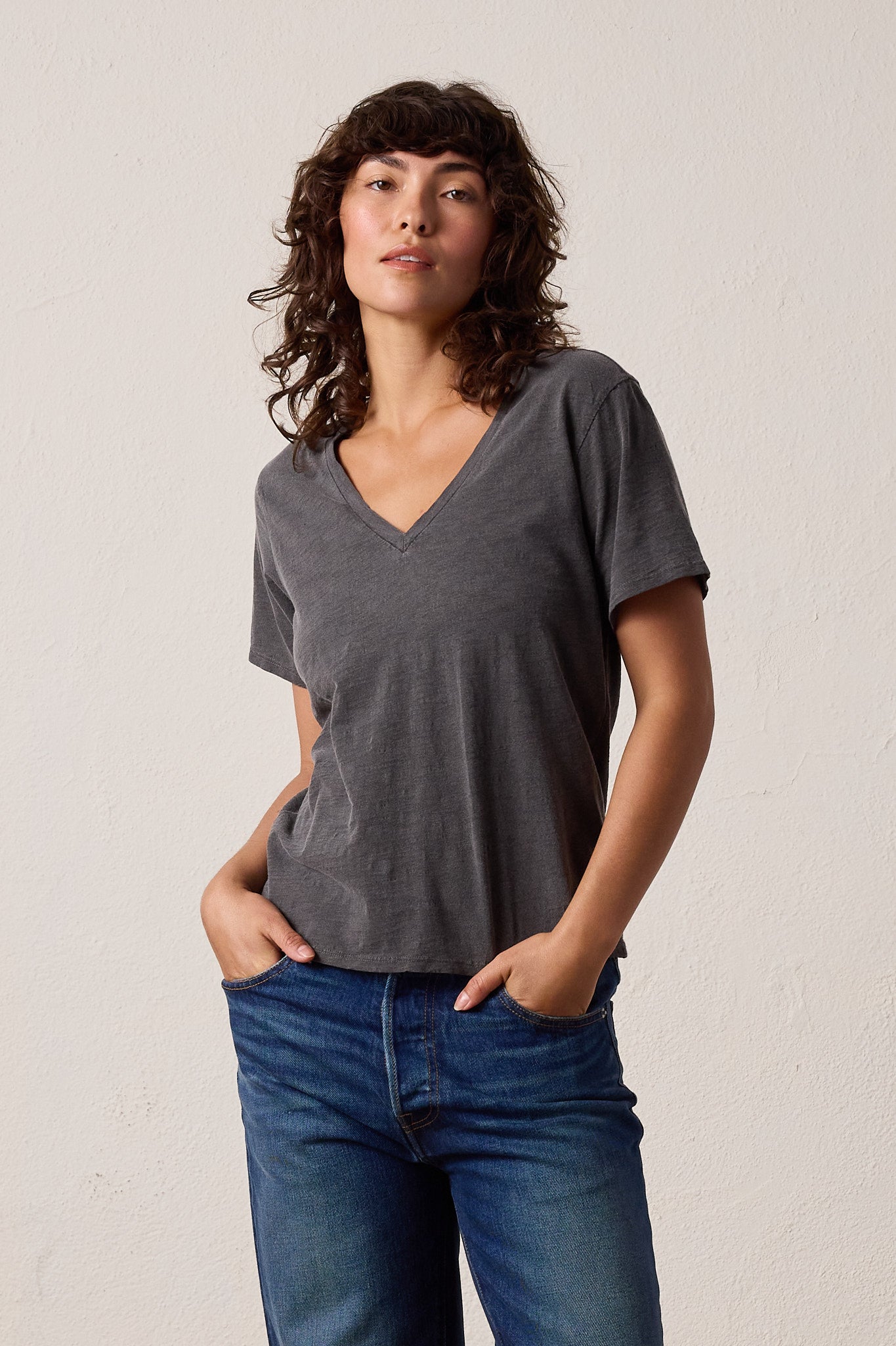 Layla Relaxed V Neck Slub Jersey Tee