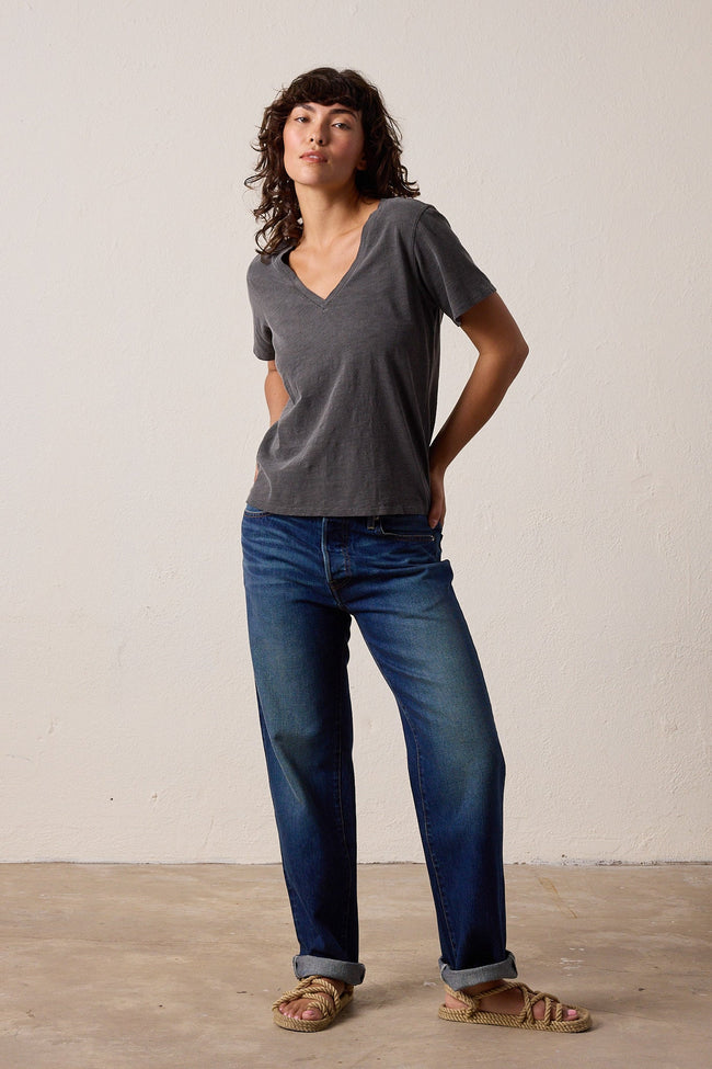 Layla Relaxed V Neck Slub Jersey Tee Main Image