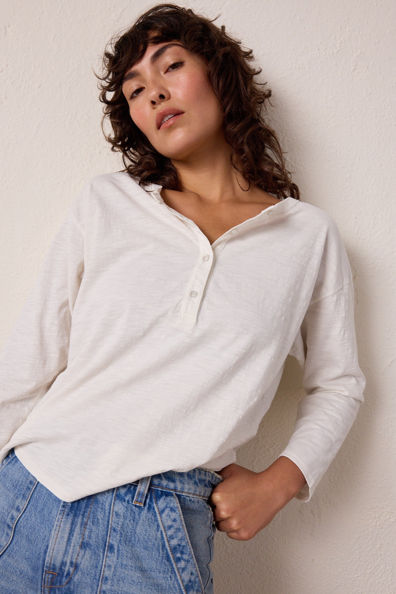 Hazel Boxy Slub Jersey Henley