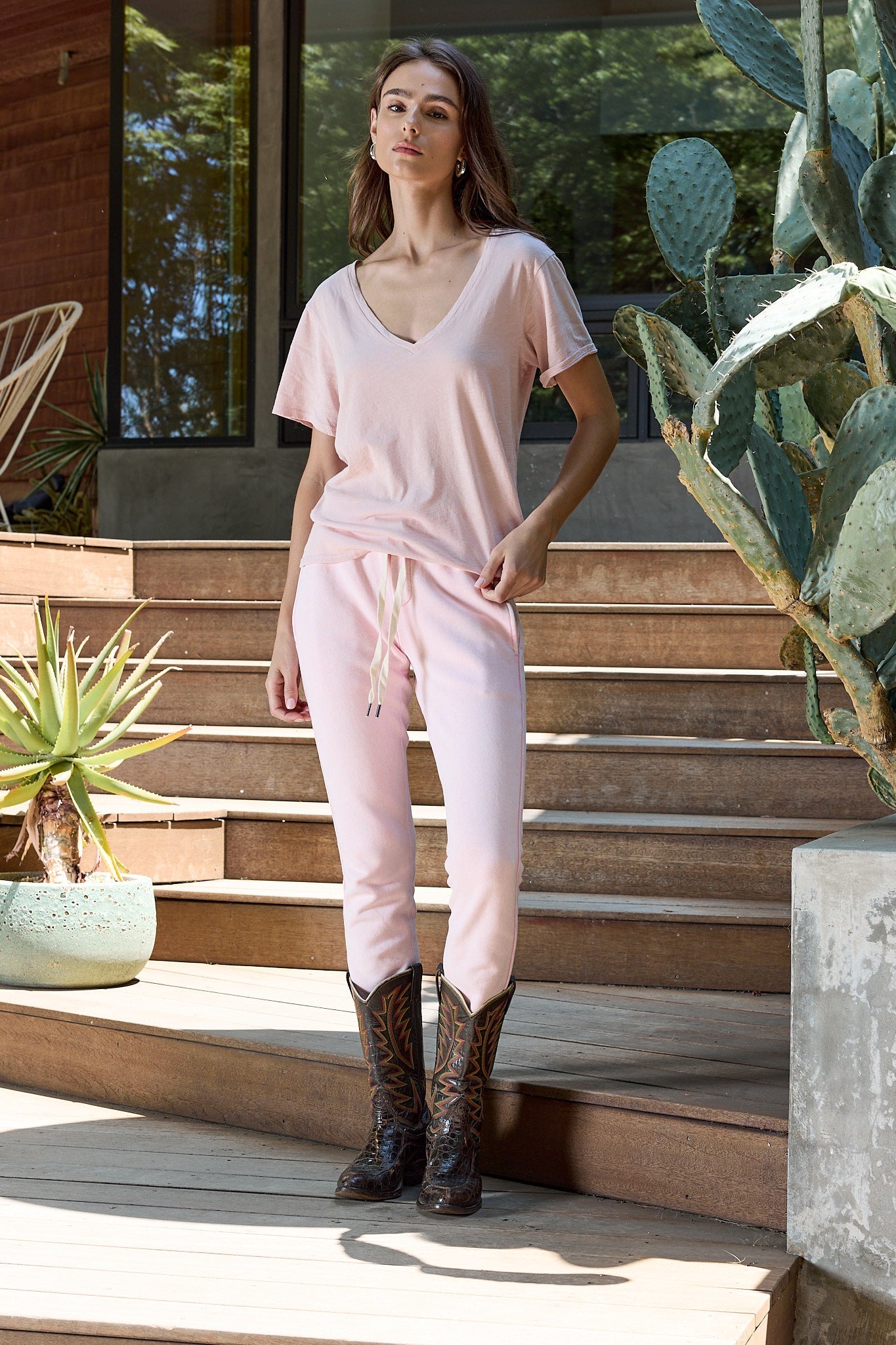 Layla Relaxed V Neck Slub Jersey Tee