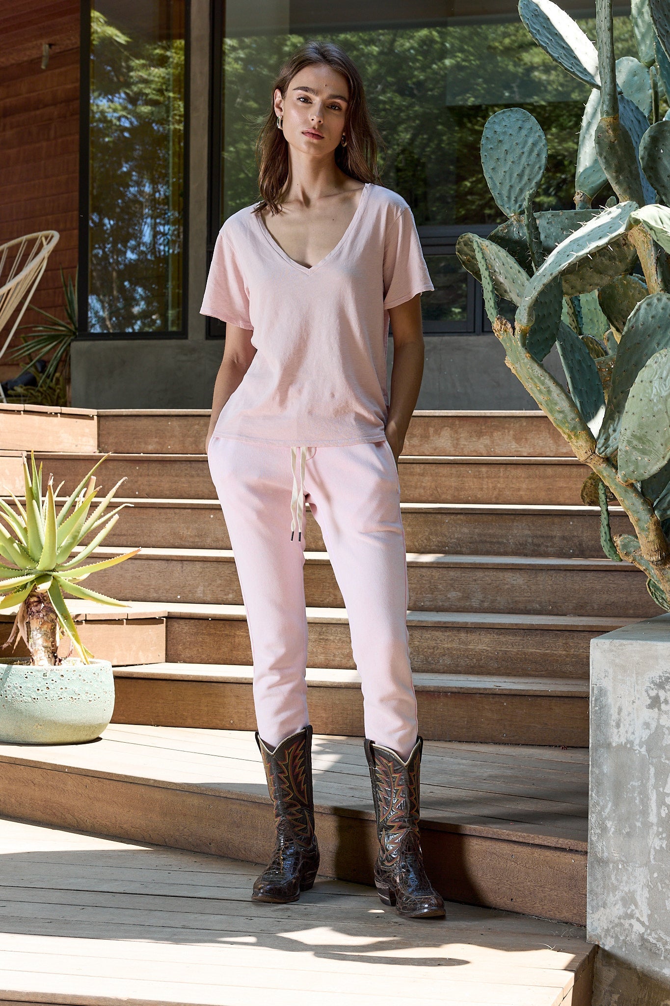 Layla Relaxed V Neck Slub Jersey Tee