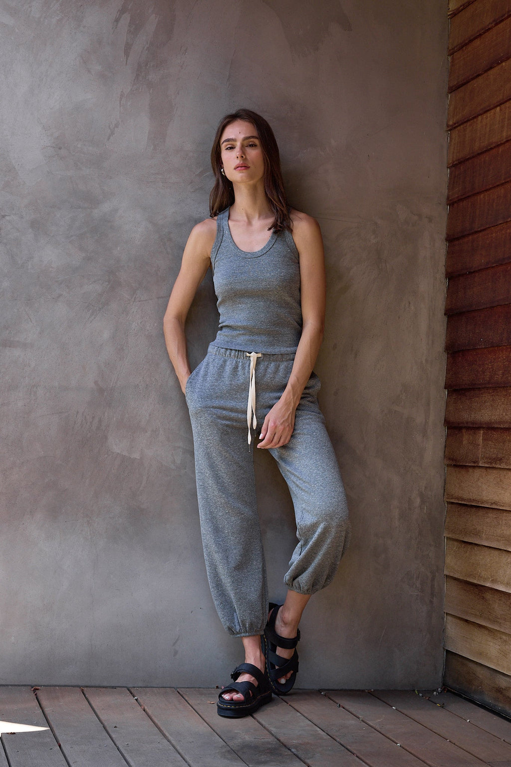 Violet Fitted Melange Rib U Neck Tank