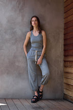 Violet Fitted Melange Rib U Neck Tank