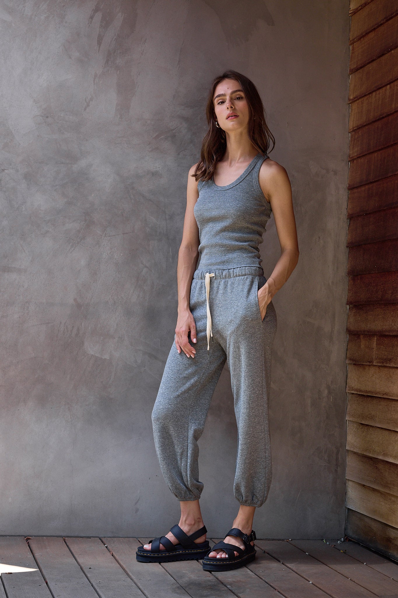 Violet Fitted Melange Rib U Neck Tank