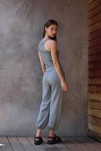 Violet Fitted Melange Rib U Neck Tank