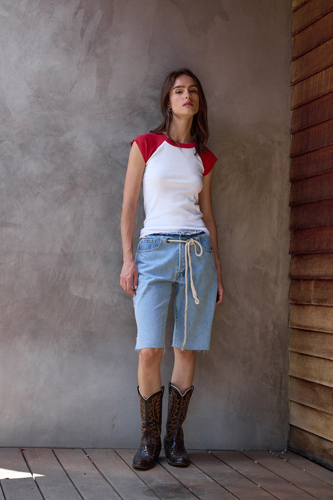 River Relaxed Rope Tie Denim Cut Offs Main Image