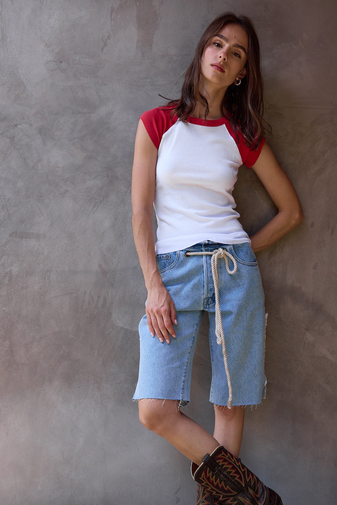 River Relaxed Rope Tie Denim Cut Offs