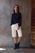 Estelle Viscose Blend Crochet Blouson Crew Sweater