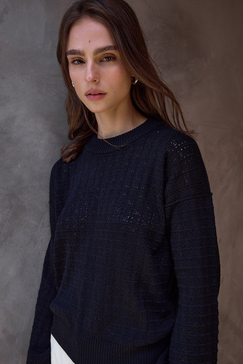 Estelle Viscose Blend Crochet Blouson Crew Sweater