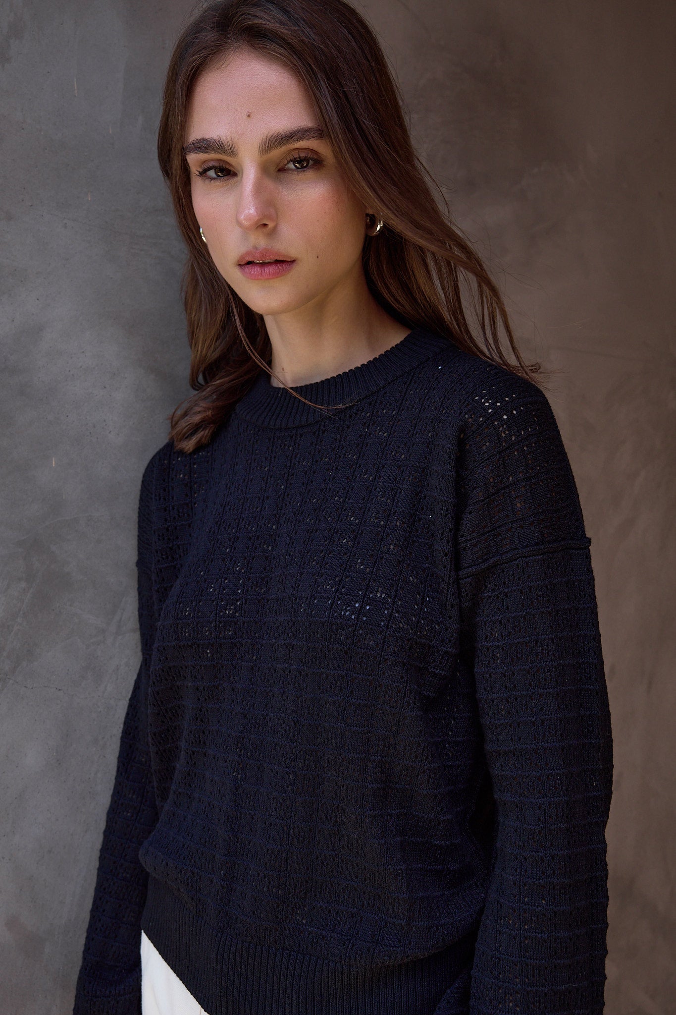 Estelle Viscose Blend Crochet Blouson Crew Sweater