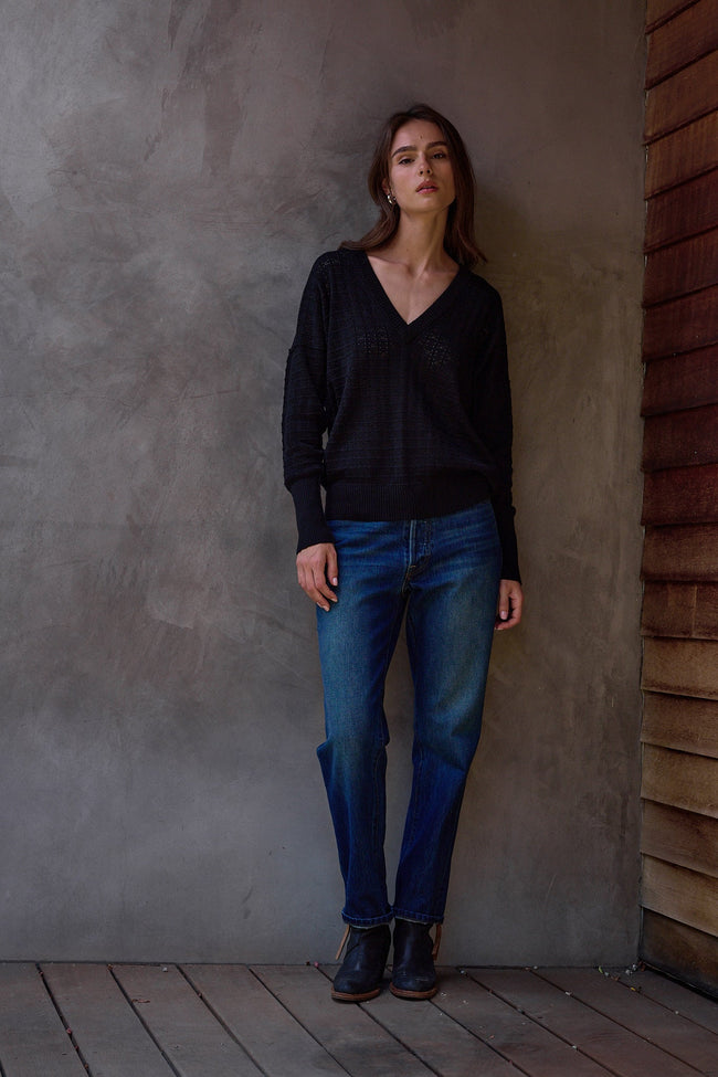 Pheobe Viscose Blend Crochet V Neck Sweater Main Image