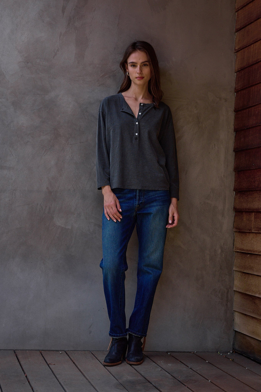 Hazel Boxy Slub Jersey Henley