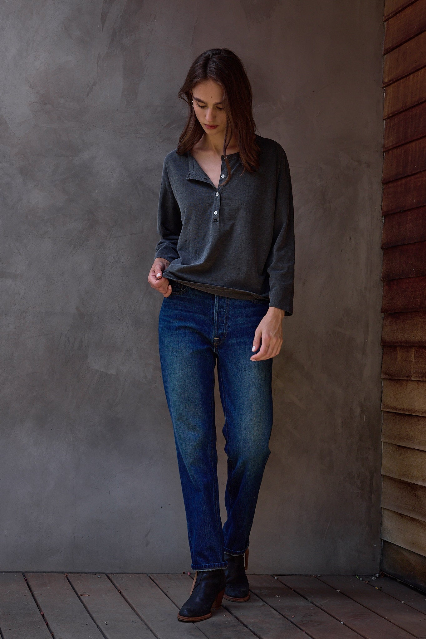 Hazel Boxy Slub Jersey Henley