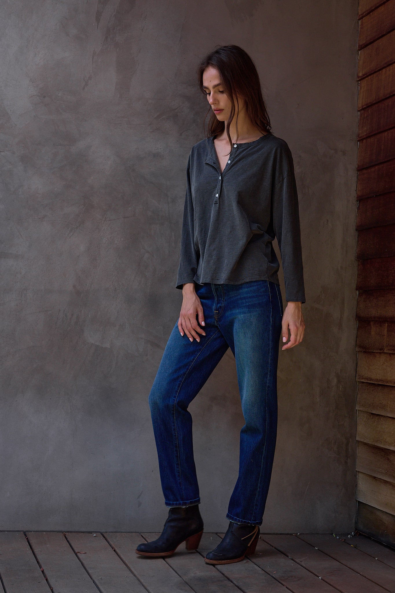 Hazel Boxy Slub Jersey Henley