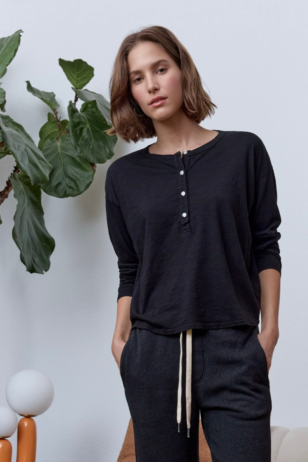 Hazel Boxy Slub Jersey Henley