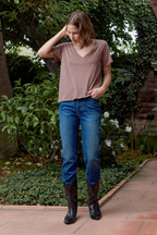 Layla Relaxed V Neck Slub Jersey Tee