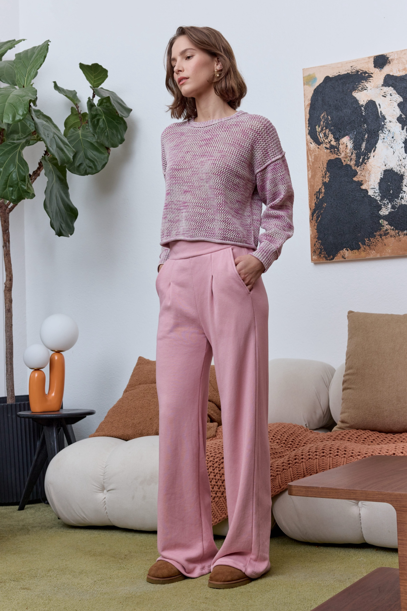 Louis Pleated Wide Leg Cloud Fleece Pant