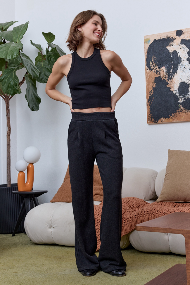 Louis Pleated Wide Leg Cloud Fleece Pant Main Image