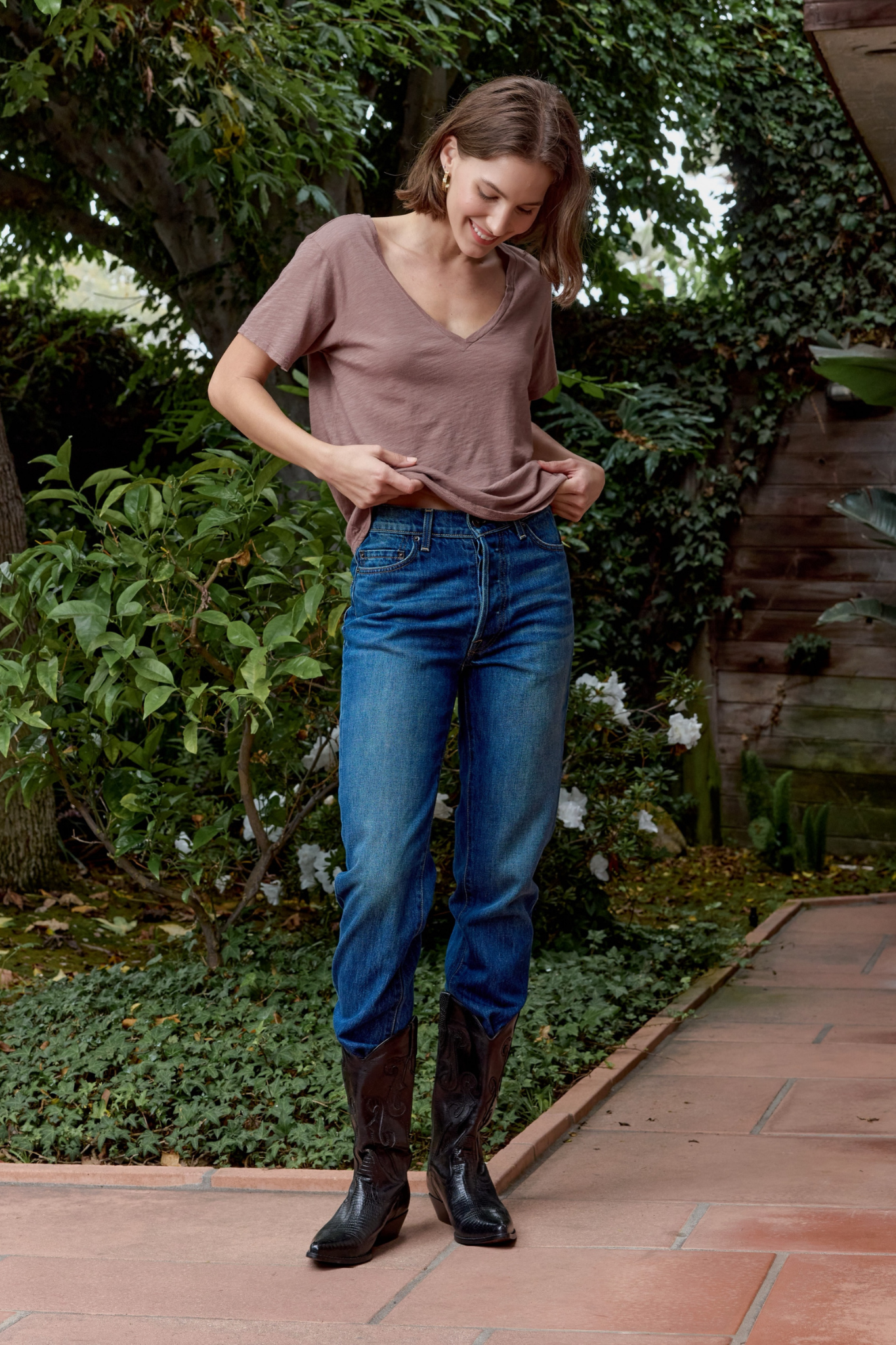 Layla Relaxed V Neck Slub Jersey Tee