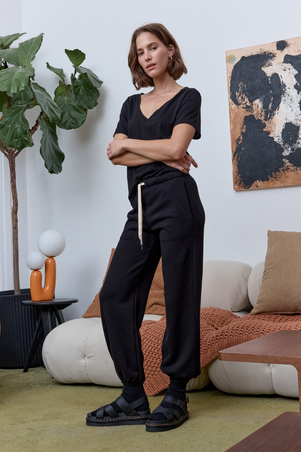 Layla Relaxed V Neck Slub Jersey Tee