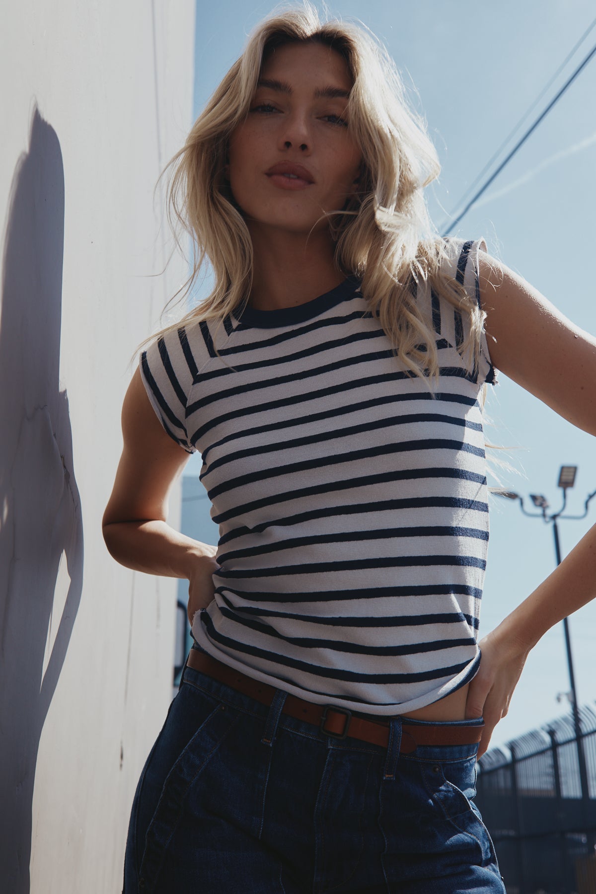 Chloe Fitted Stripe Slub Jersey Muscle Tee