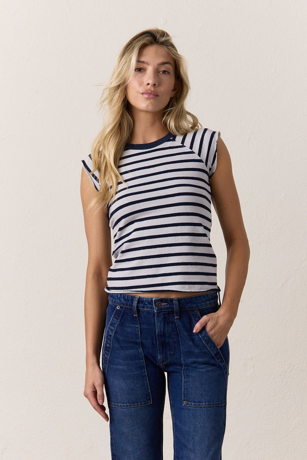 Chloe Fitted Stripe Slub Jersey Muscle Tee