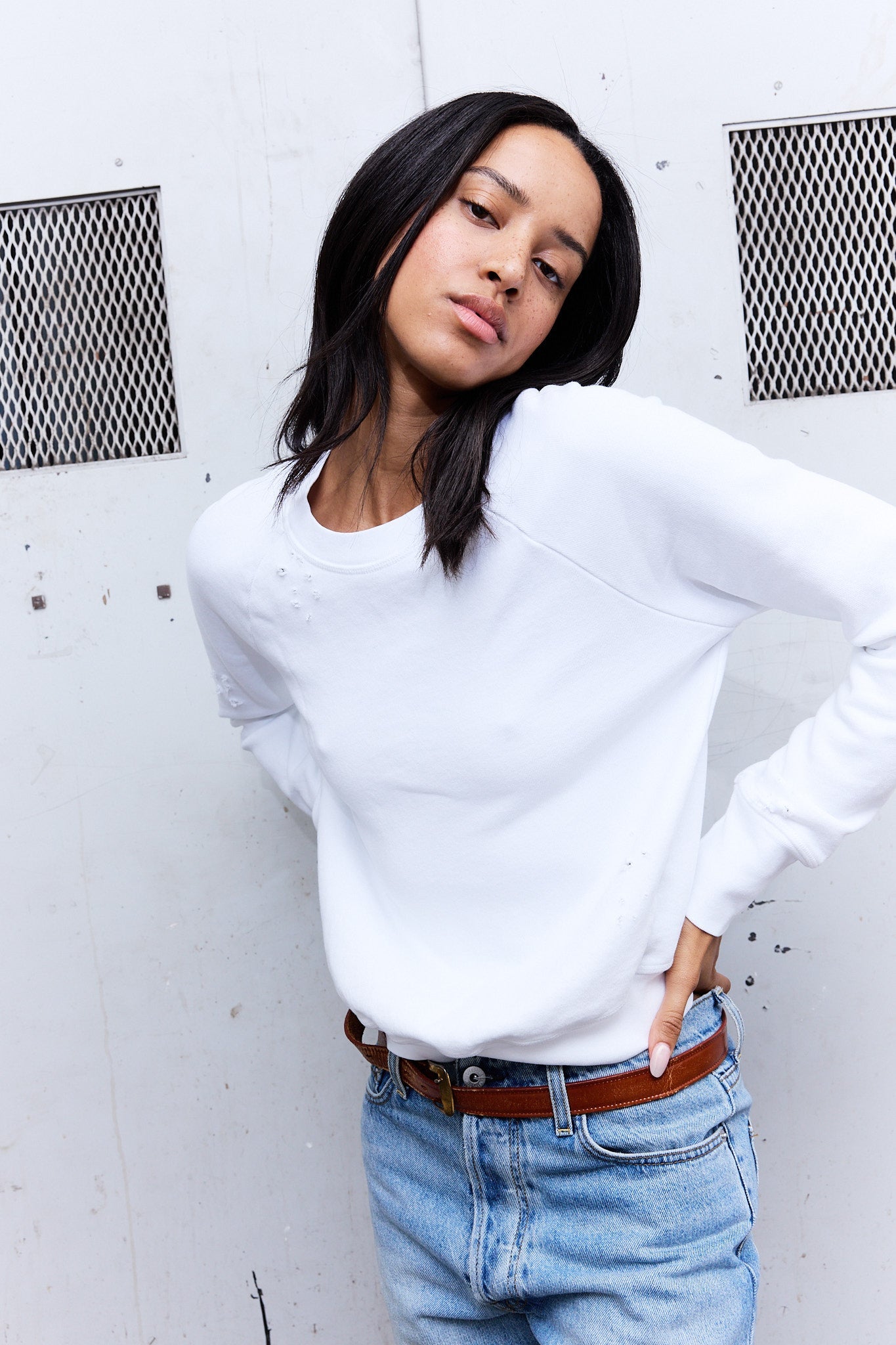 Saguro Chic Torn Loop Terry Sweatshirt