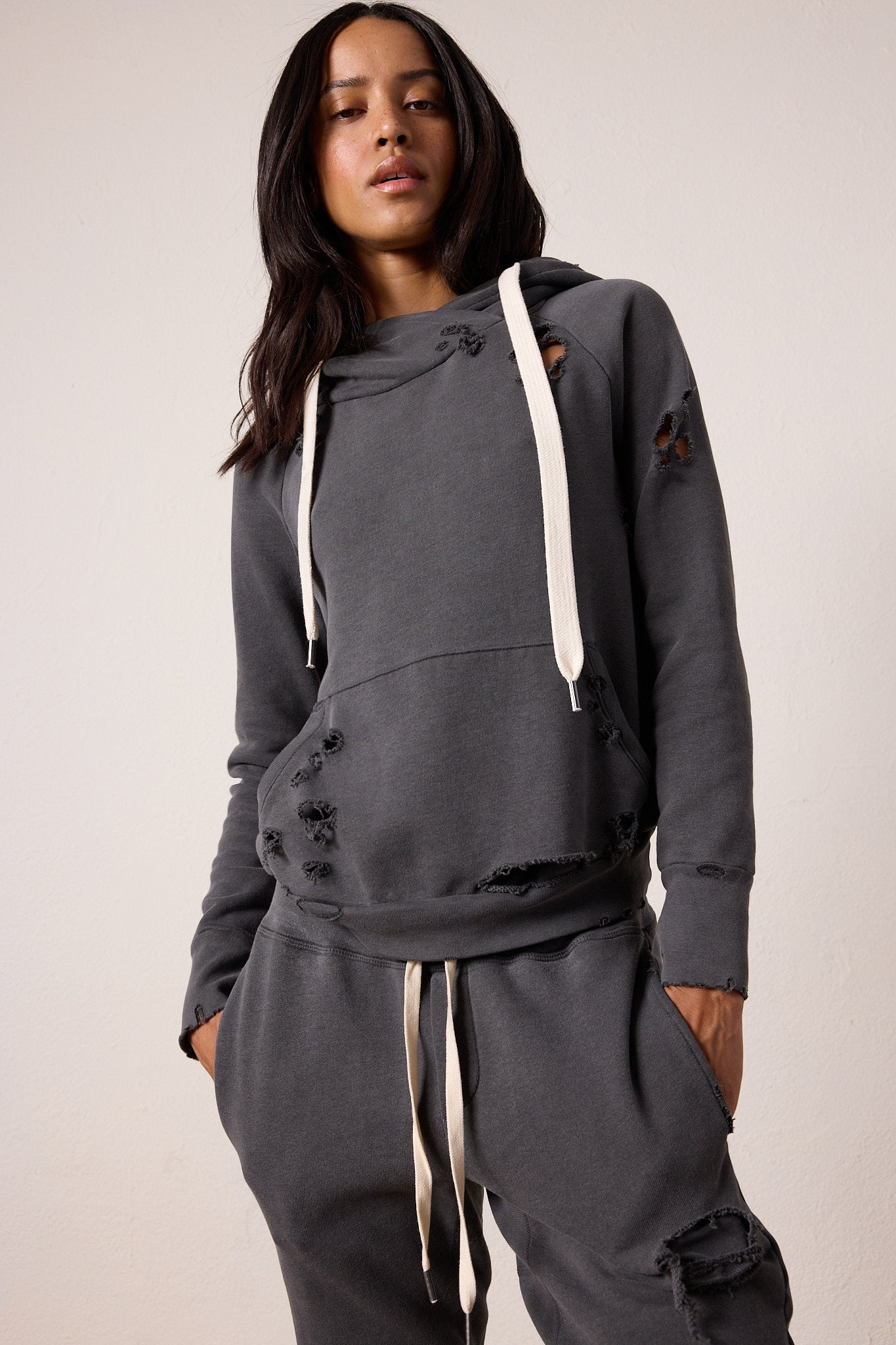 Lisse Fitted Destroyed Loop Terry Hoodie