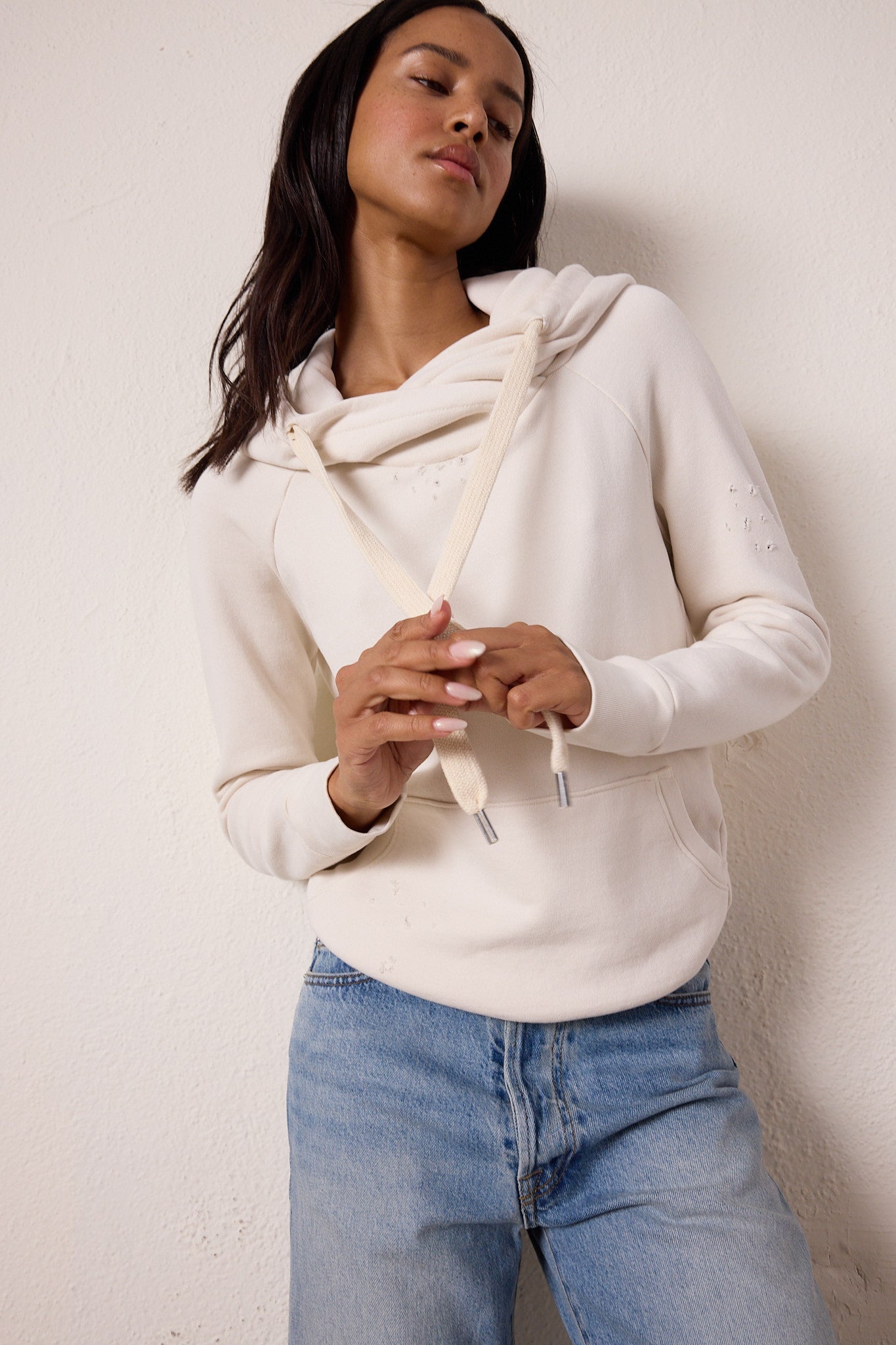 Lisse Torn Fitted Loop Terry Hoodie