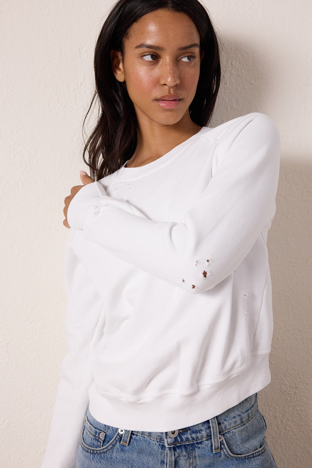 Saguro Chic Torn Loop Terry Sweatshirt