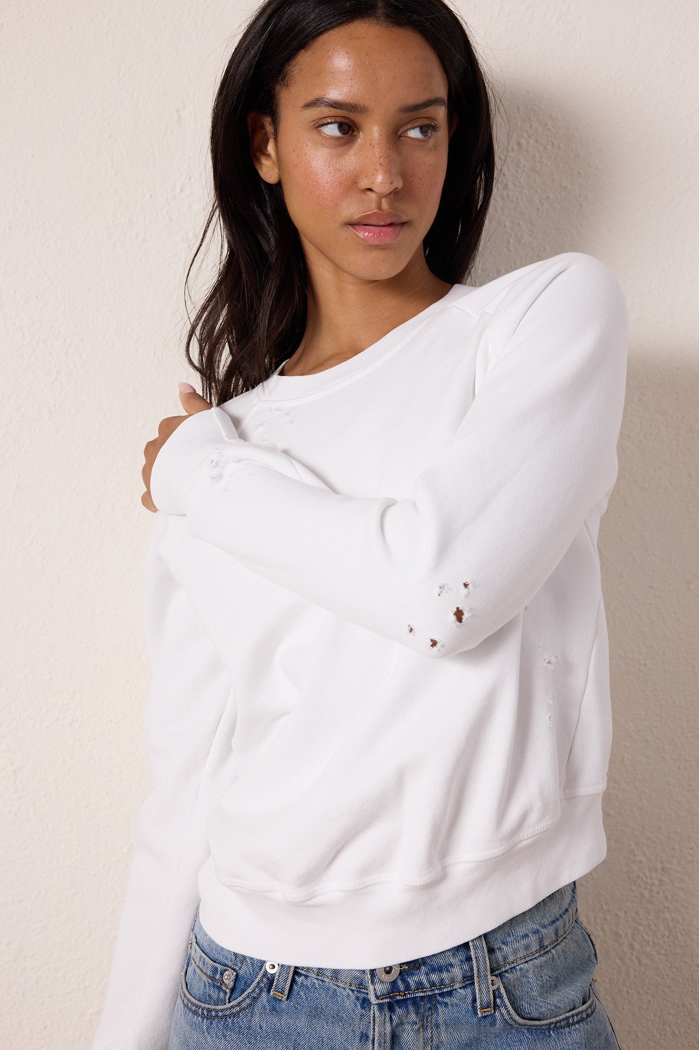 Saguro Chic Torn Loop Terry Sweatshirt