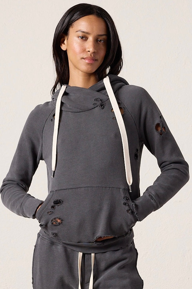 Lisse Fitted Destroyed Loop Terry Hoodie