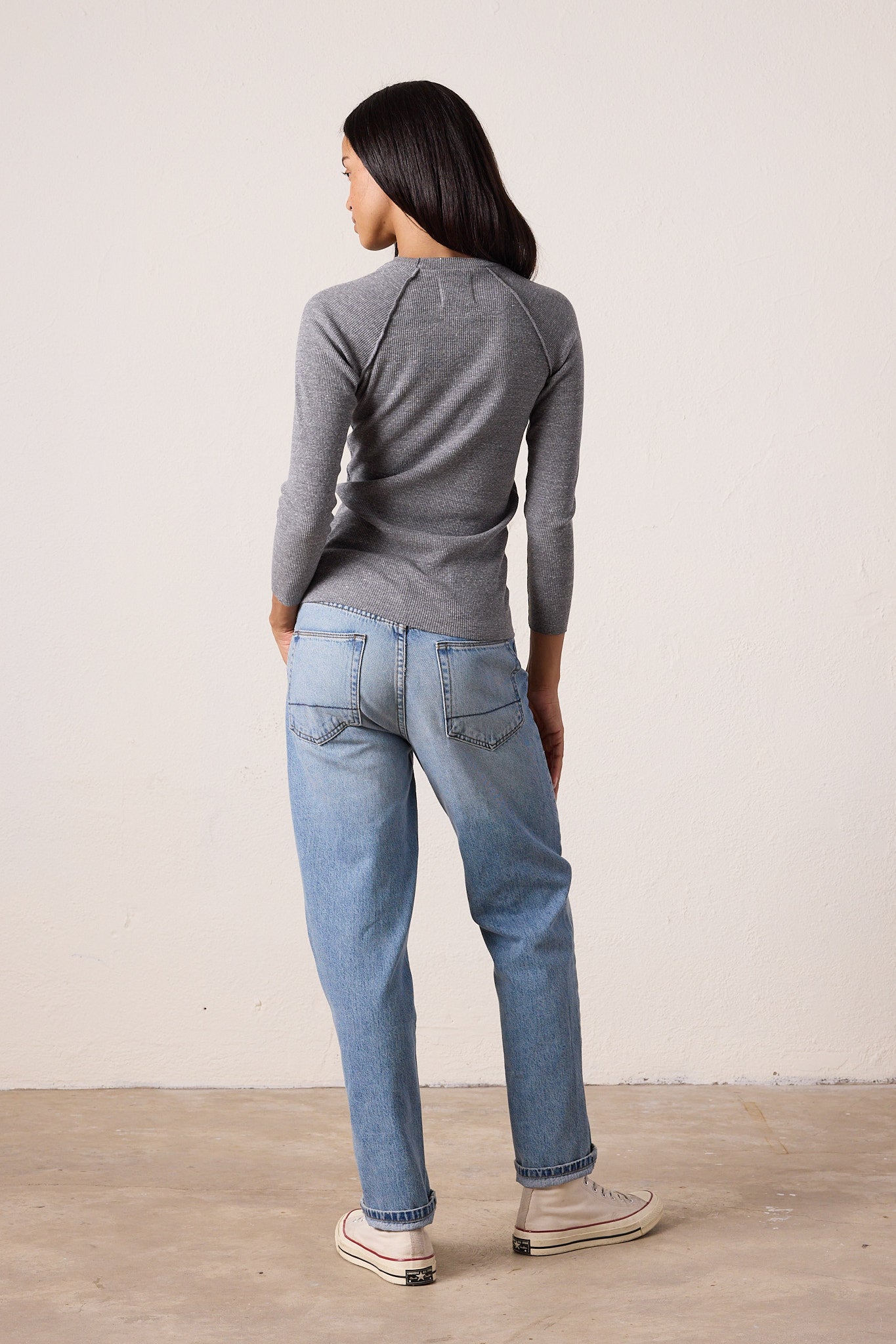 Aria Fitted Melange Rib Raglan Tee