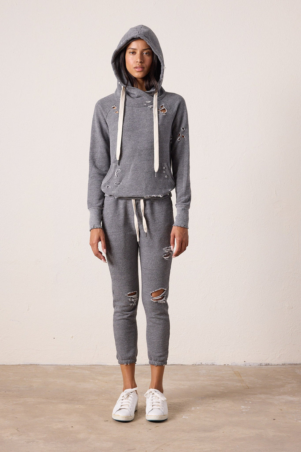 Sayde Slim Destroyed Melange Terry Sweatpant