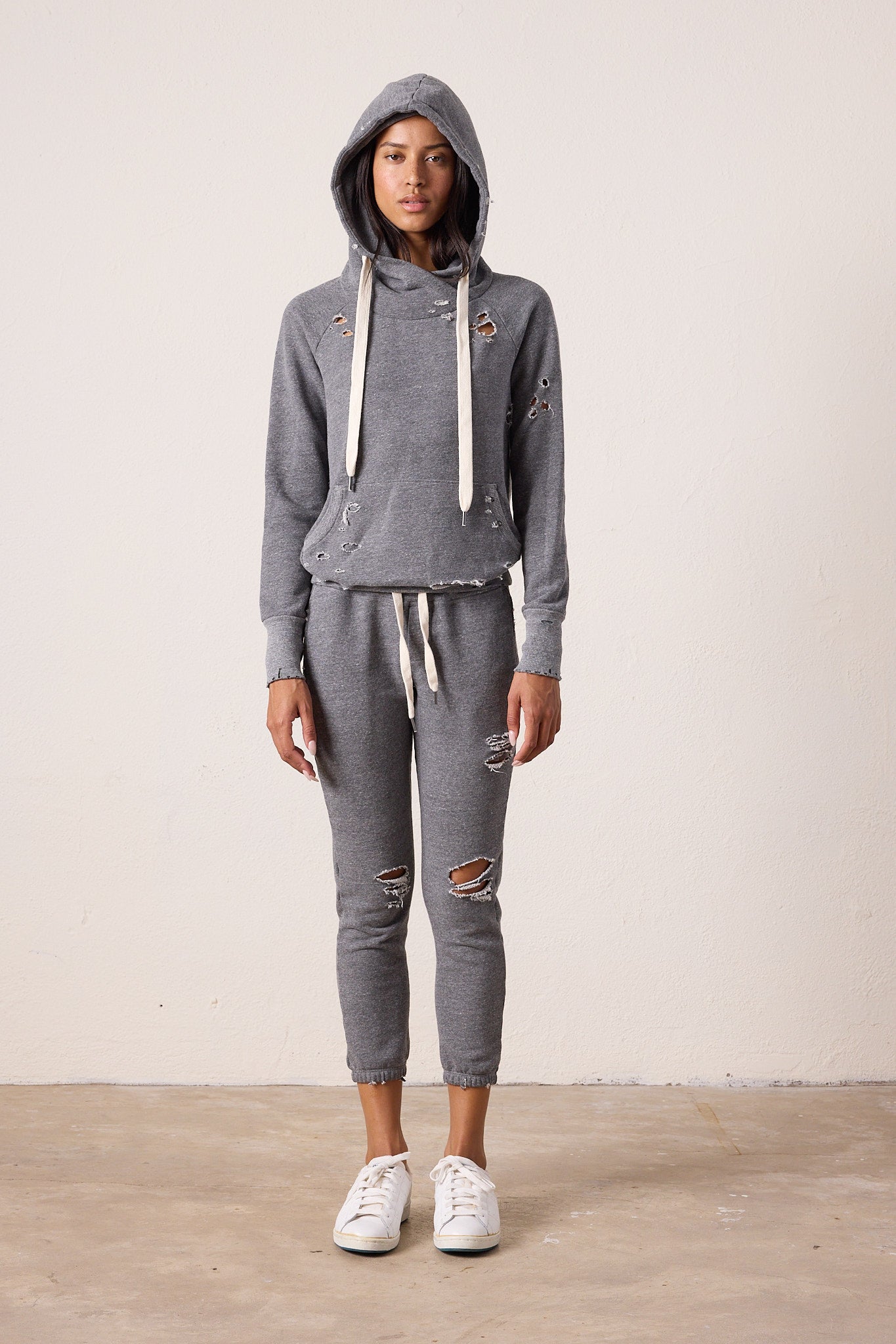 Sayde Slim Destroyed Melange Terry Sweatpant