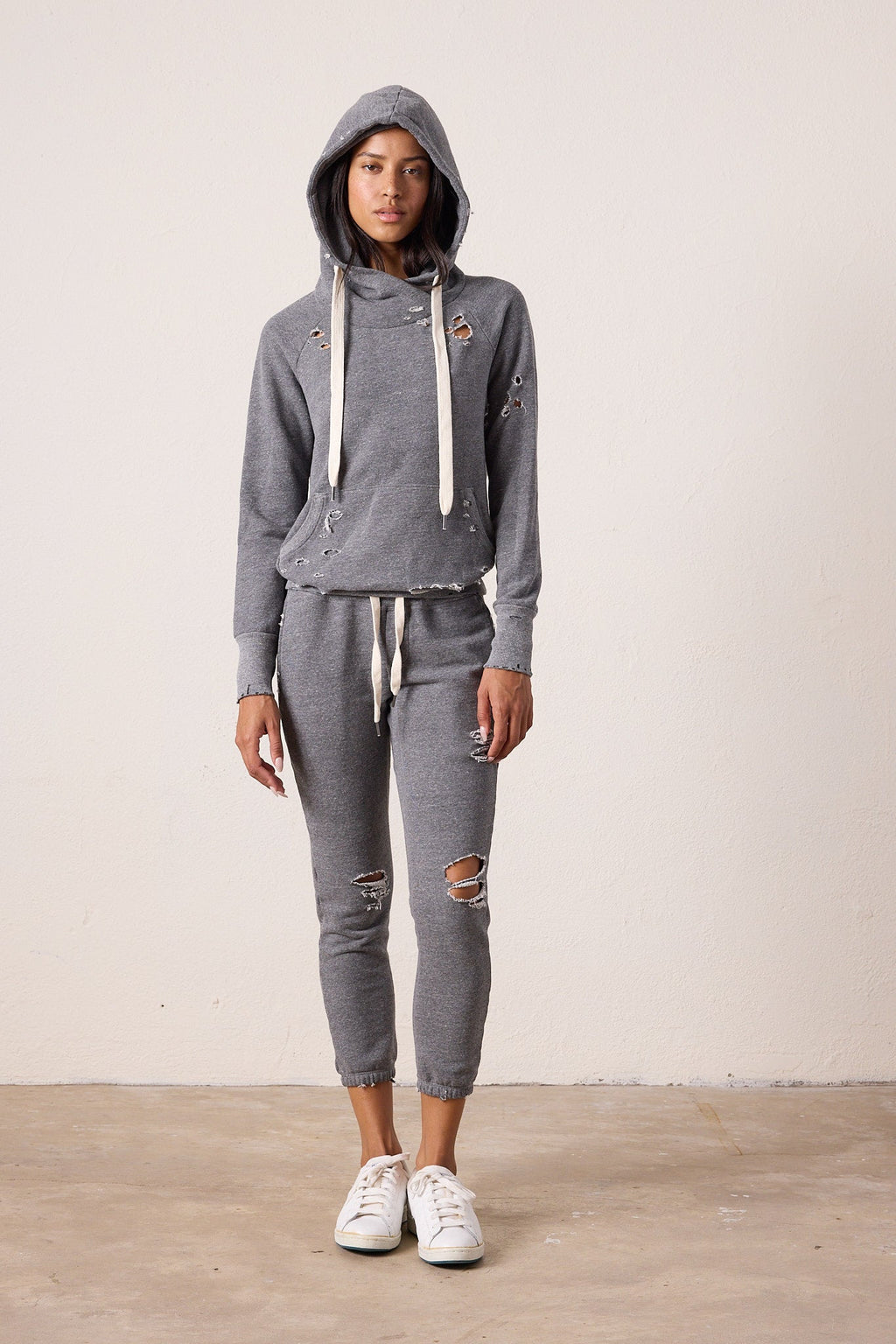 Lisse Fitted Destroyed Melange Terry Hoodie