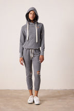 Lisse Fitted Destroyed Melange Terry Hoodie