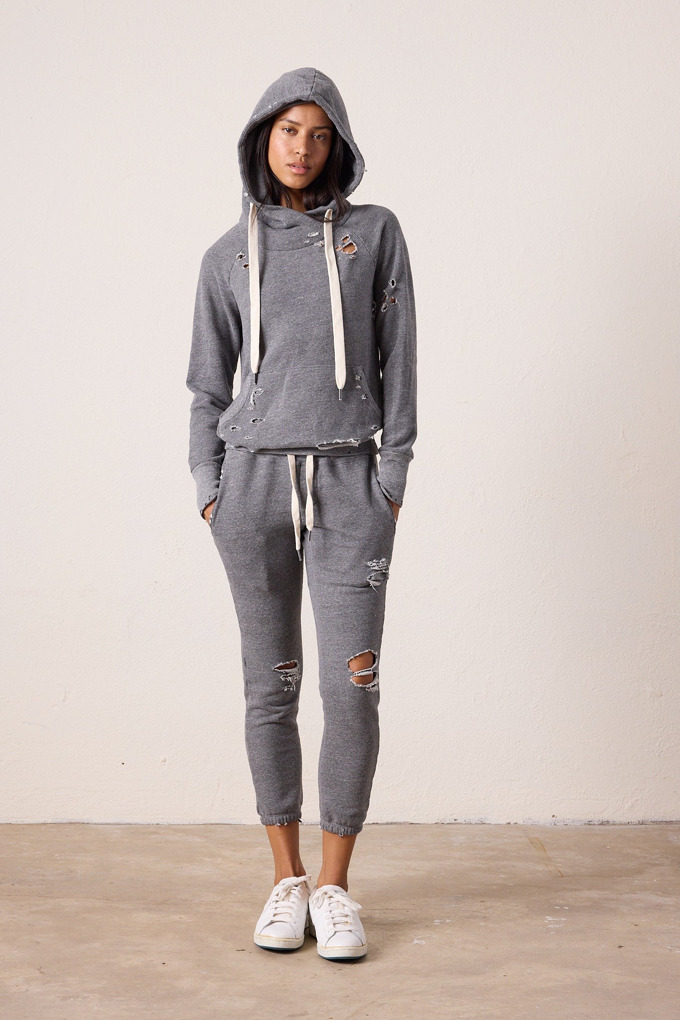 Sayde Slim Destroyed Melange Terry Sweatpant